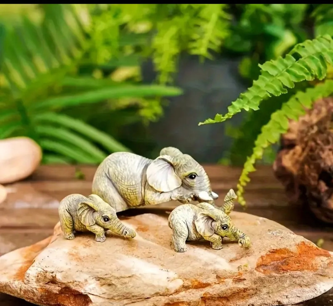 3 Pcs Artistic Elephant Statue Set