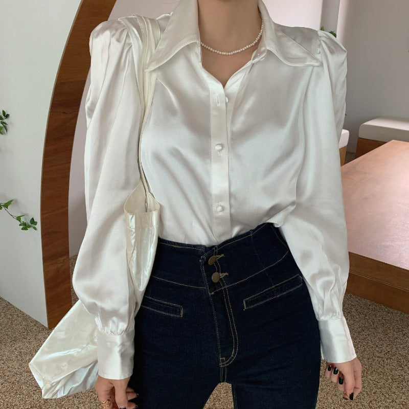 Puff Sleeve Lapel Loose All-match Shirt Blouse Women