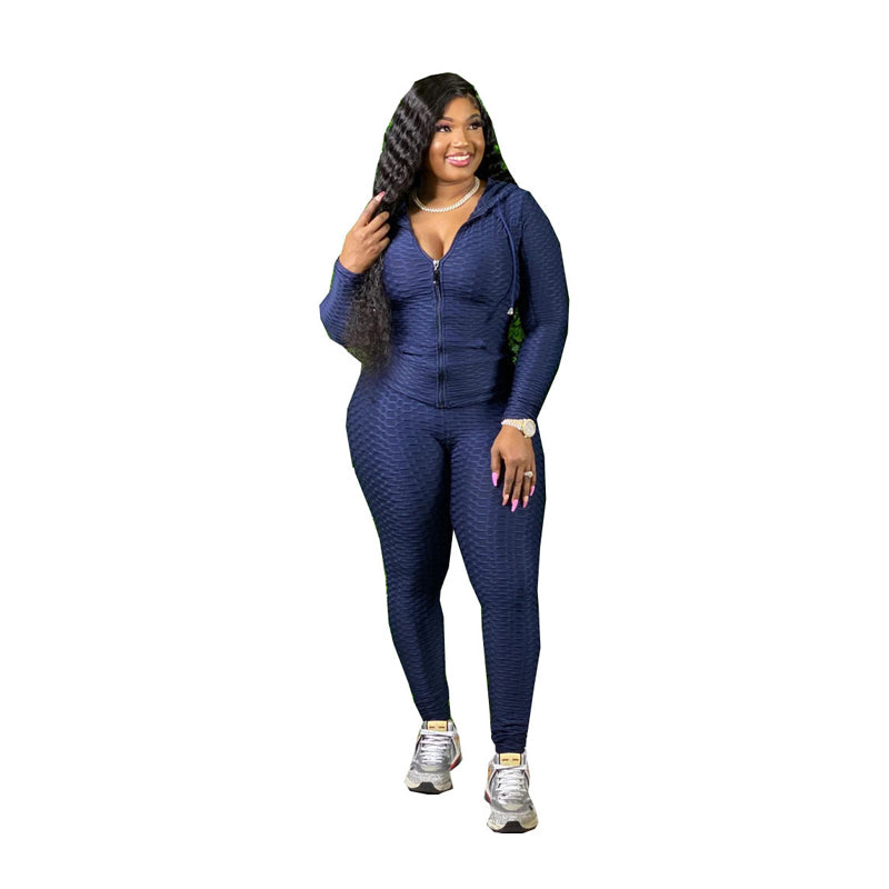 Solid Color Fat Women Plus Size Two Piece Set Sport Suitt