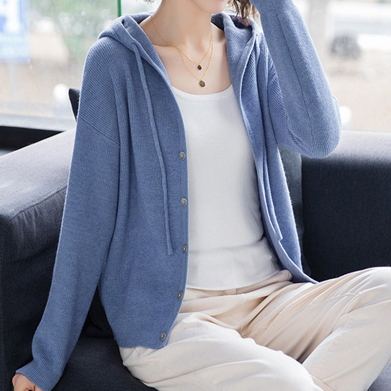 Hooded Sweater Coat Women Long Sleeve Single-breasted Sweaters Clothes