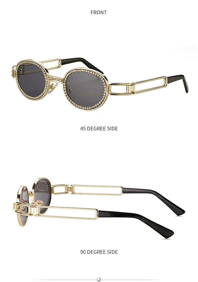 Diamond-studded Sunglasses Women Fashion Steampunk Round Frame