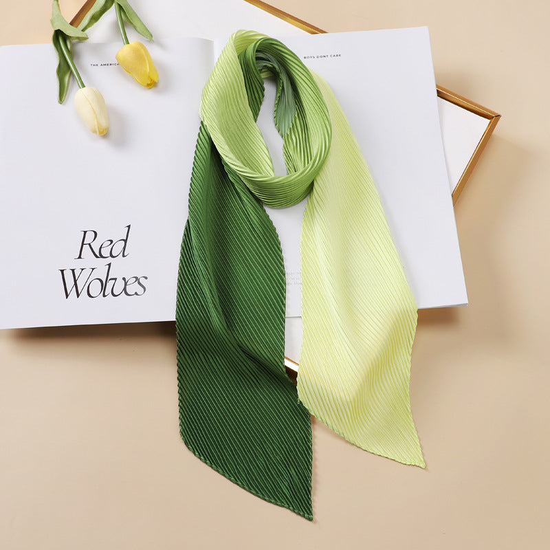 Color Blocking Small Ribbon Scarf Women's Pleated Hair Band