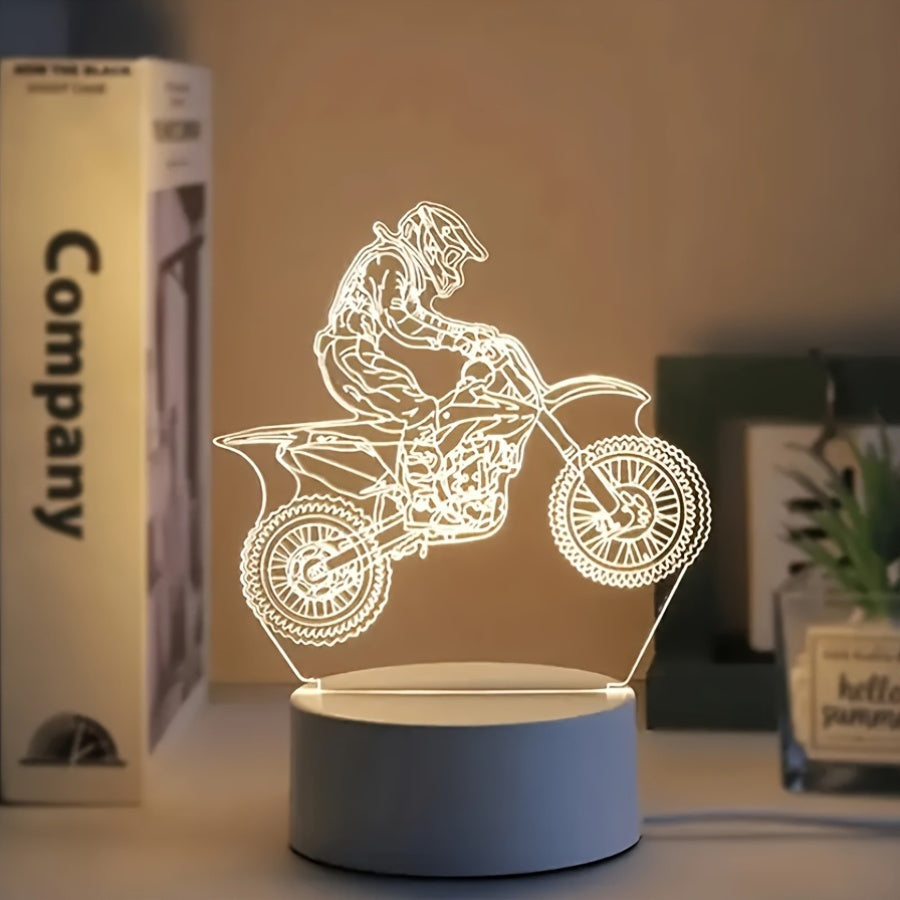 Veilleuse LED moderne 3D motocross tout-terrain. Lampe décorative de table avec alimentation USB