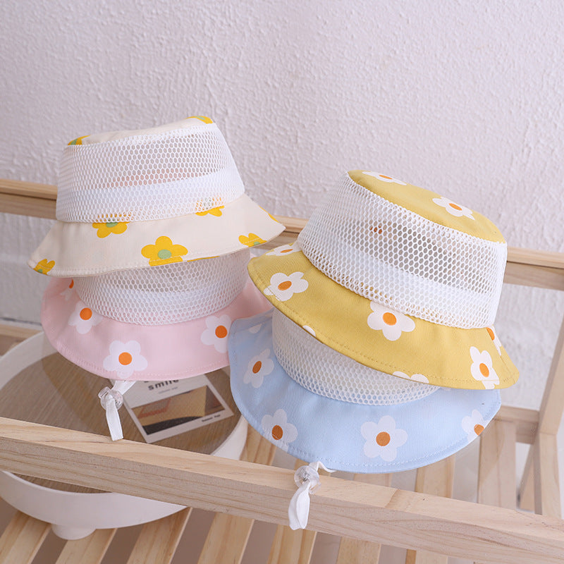 Floral Baby Bucket Hat Kids Accessories Mesh Summer Children Cap for Girls Baby