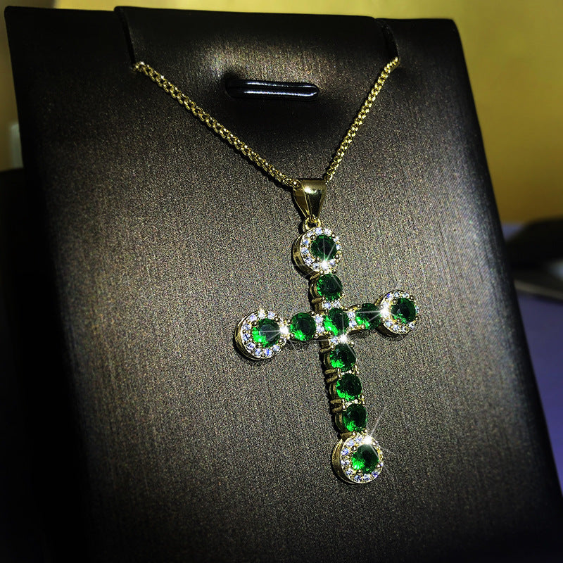 Style Jewelry Crystal Brass Micro-set Zircon Cross Necklace Women