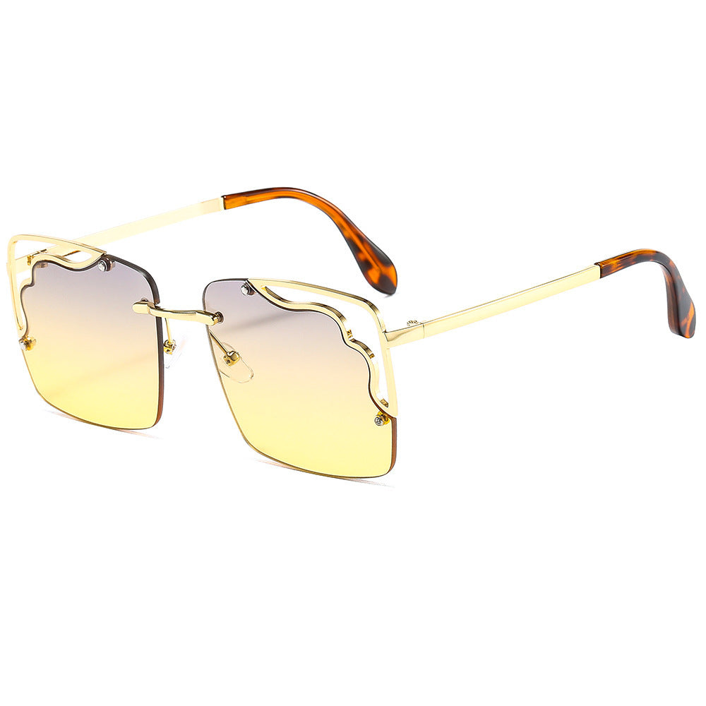 Women Fashion Half Frame Personality Hollow Metal Sunglasses