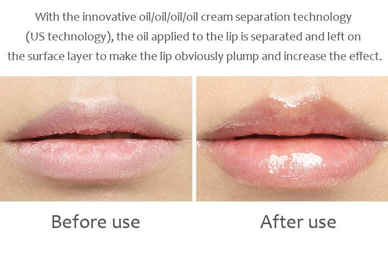 Transparent abundant lip oil moisturizes