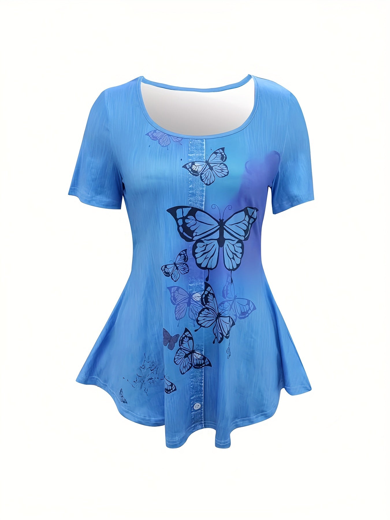 Flirty Butterfly Print Two-piece Set - Lightweight & Comfortable Casual Outfit with Short Sleeve T-shirt & Figure-Hugging Skinny Pants - Fashionable Womens Clothing Wardrobe Staple