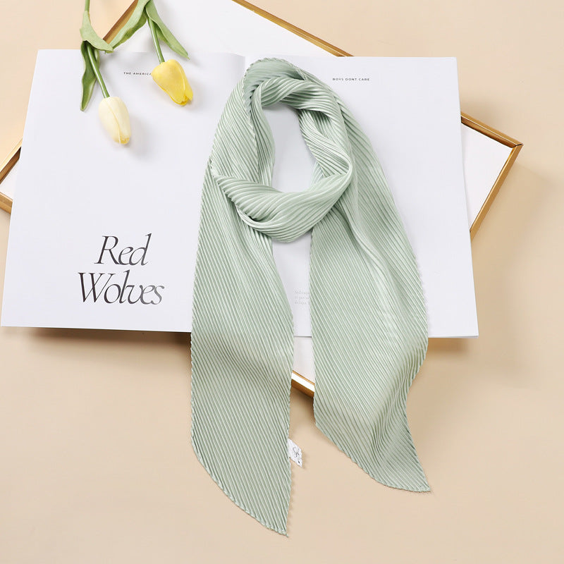 Color Blocking Small Ribbon Scarf Women's Pleated Hair Band