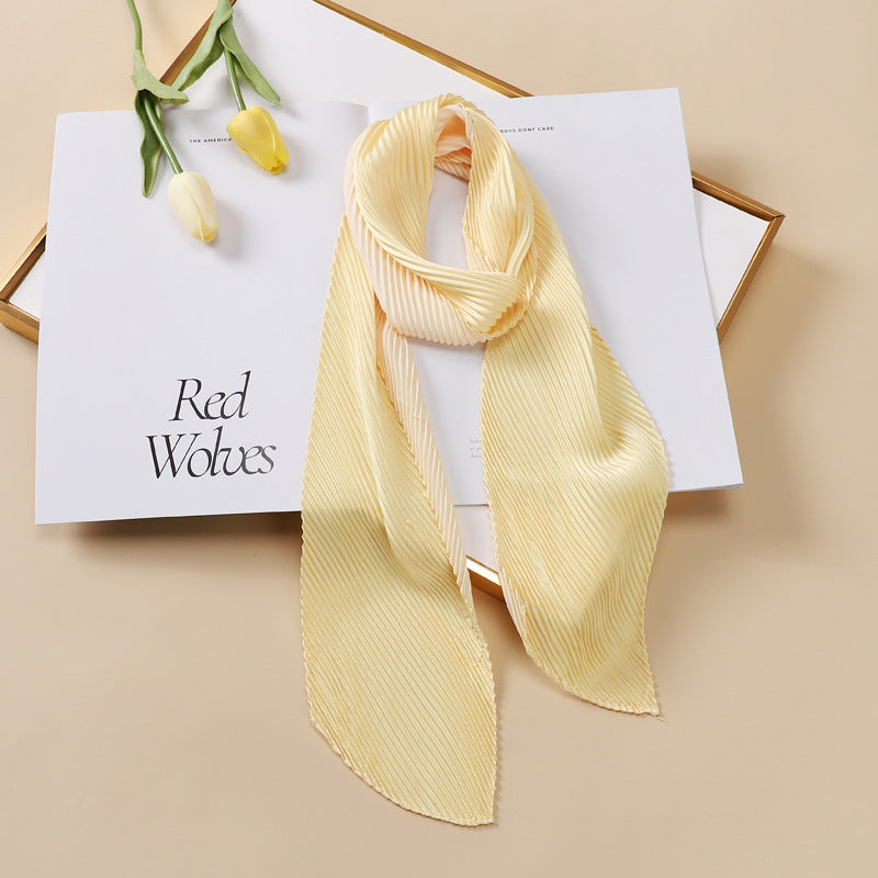 Color Blocking Small Ribbon Scarf Women's Pleated Hair Band