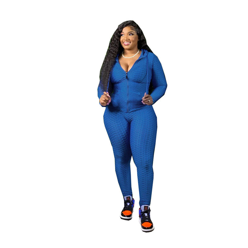 Solid Color Fat Women Plus Size Two Piece Set Sport Suitt