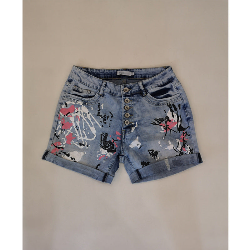 Shorts washed printed jeans