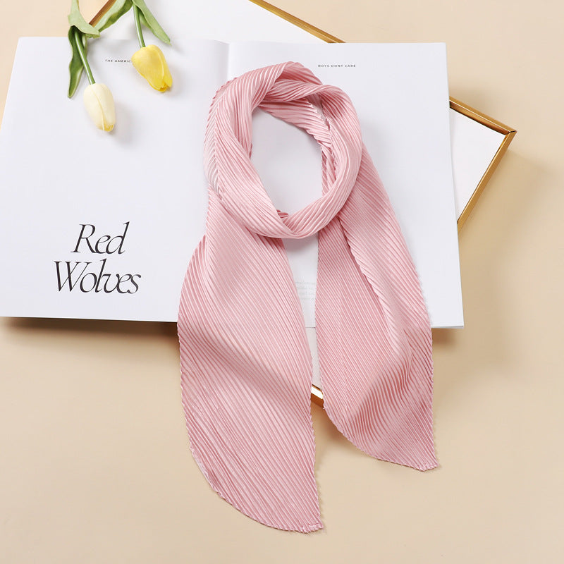 Color Blocking Small Ribbon Scarf Women's Pleated Hair Band