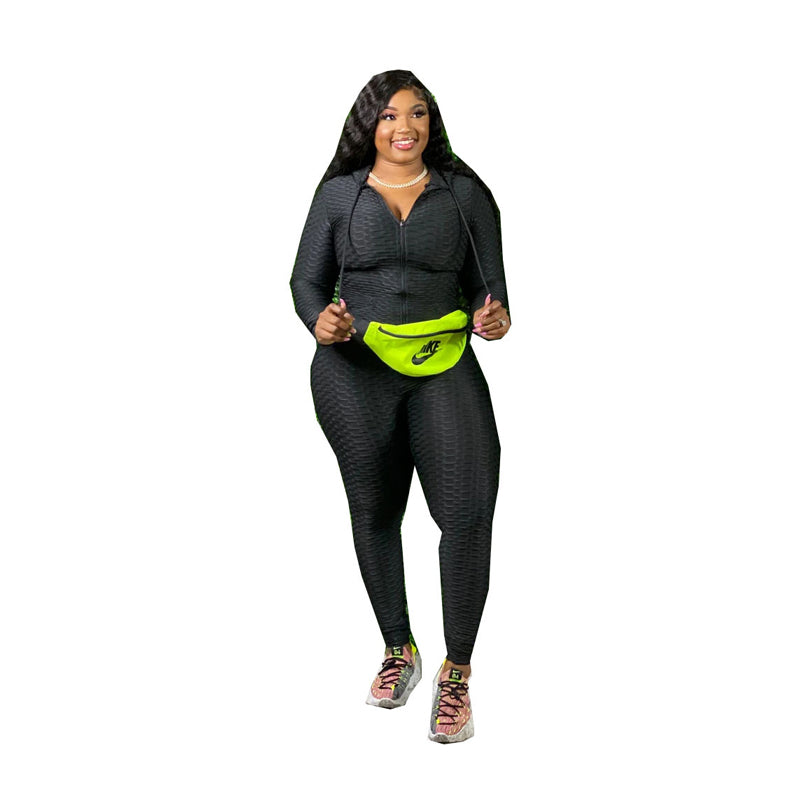 Solid Color Fat Women Plus Size Two Piece Set Sport Suitt