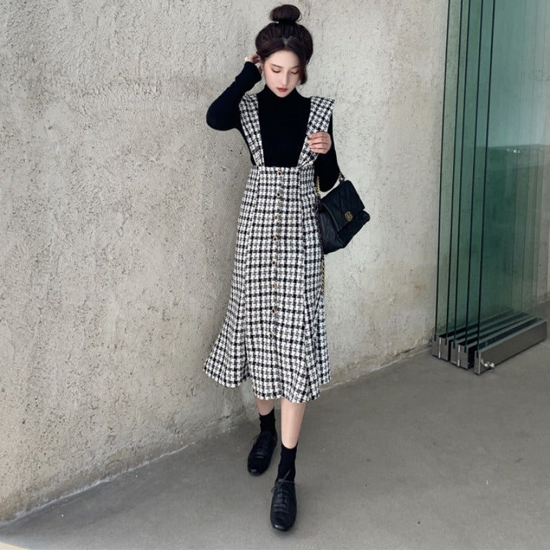 French retro plaid dress