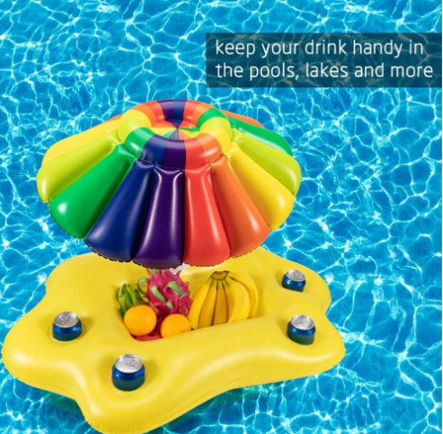 Thick PVC Water Inflatable Rainbow Coconut Tree Ice Bar Inflatable Cup Holder Drink Coaster