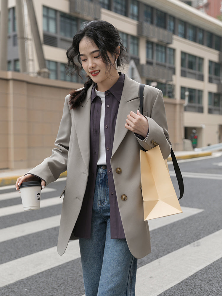 Miding Casual Gray Suit Jacket Women Spring And Autumn