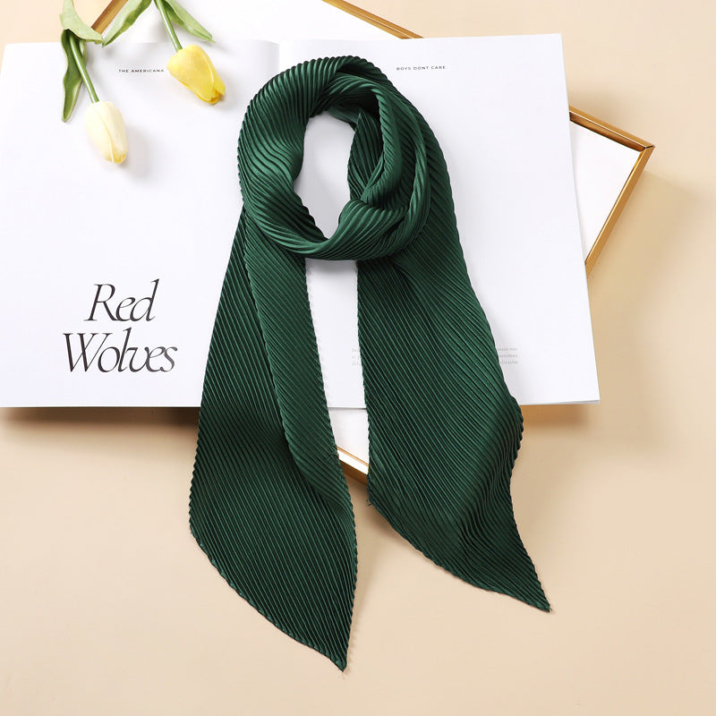 Color Blocking Small Ribbon Scarf Women's Pleated Hair Band