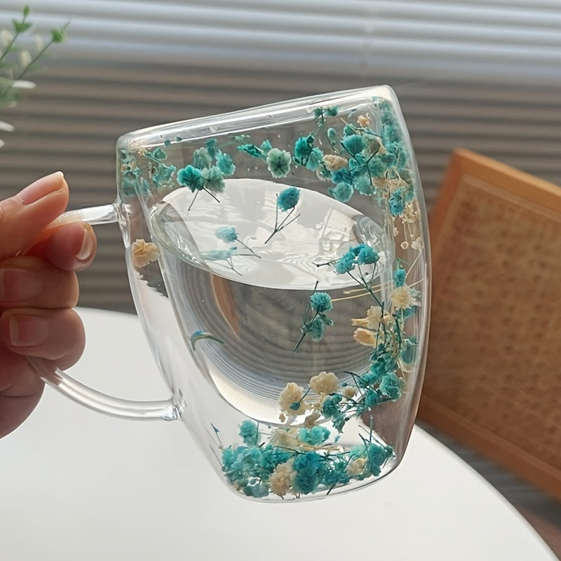 2-4-6pcs 11.830z Double-walled Glass Coffee Cup, with Dried Flowers, Insulation, Can be Repeatedly Used for Espresso, Iced Coffee and Juice - Hand Washing Only, for Return School