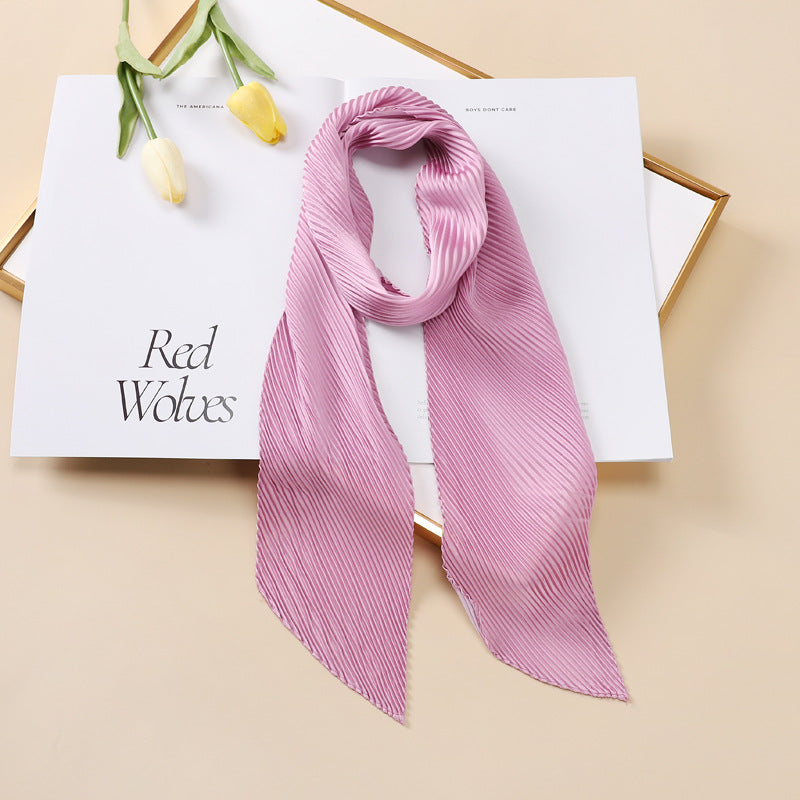 Color Blocking Small Ribbon Scarf Women's Pleated Hair Band