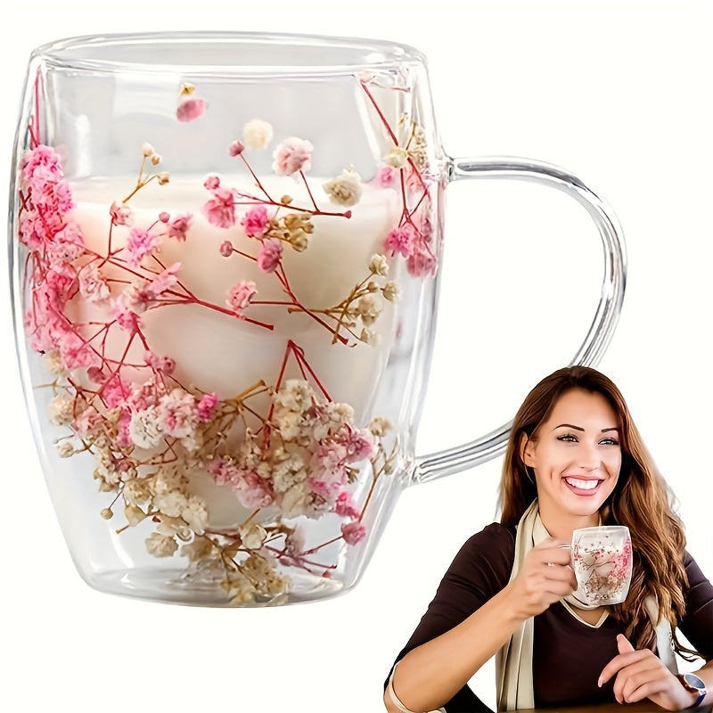 2-4-6pcs 11.830z Double-walled Glass Coffee Cup, with Dried Flowers, Insulation, Can be Repeatedly Used for Espresso, Iced Coffee and Juice - Hand Washing Only, for Return School