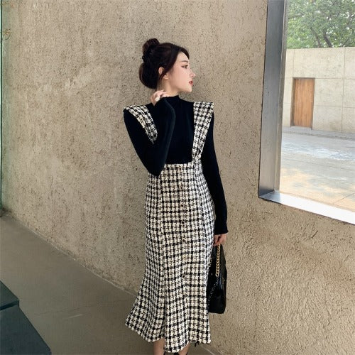 French retro plaid dress