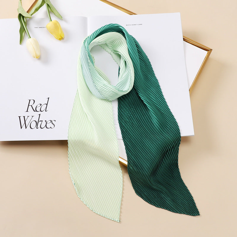 Color Blocking Small Ribbon Scarf Women's Pleated Hair Band