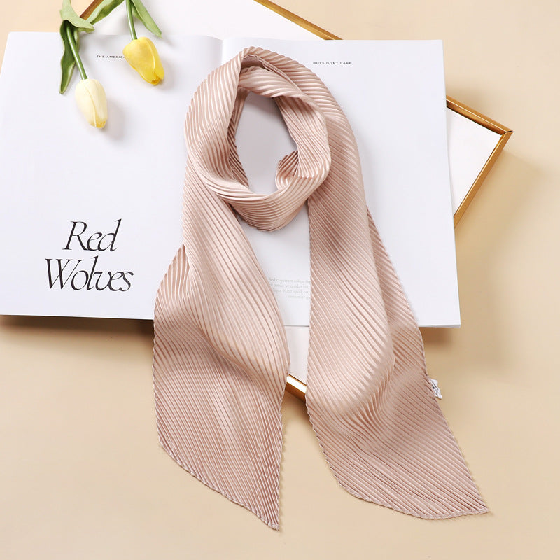 Color Blocking Small Ribbon Scarf Women's Pleated Hair Band