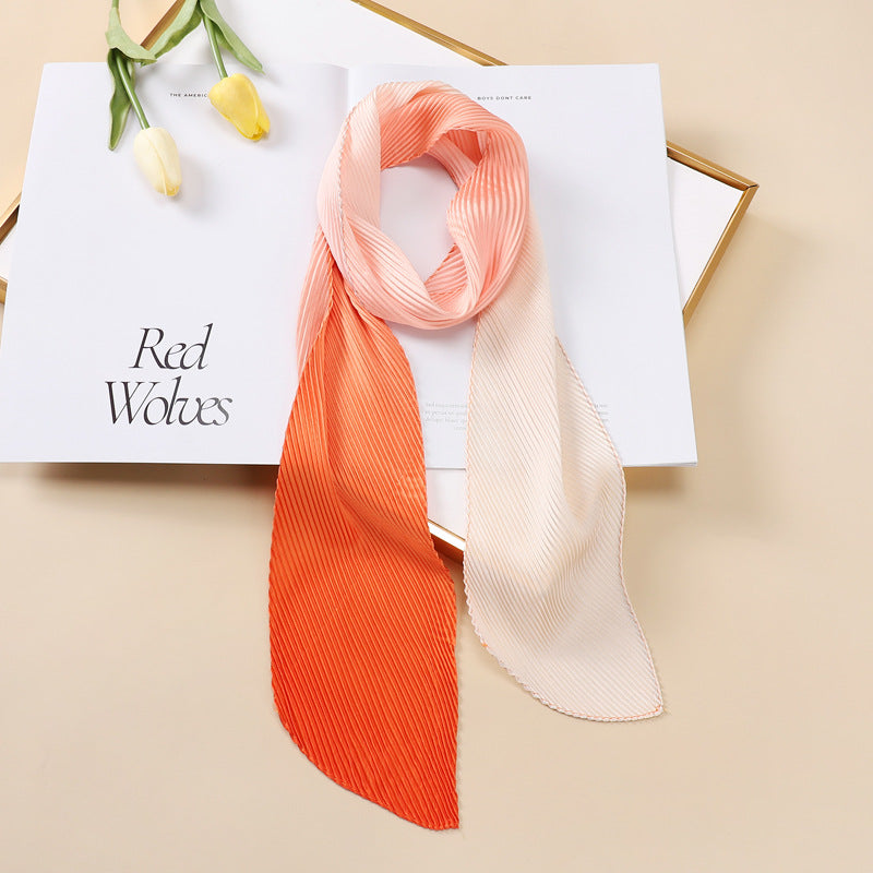 Color Blocking Small Ribbon Scarf Women's Pleated Hair Band