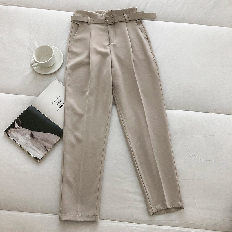 Casual Solid Color Harem Pants Women With Belt