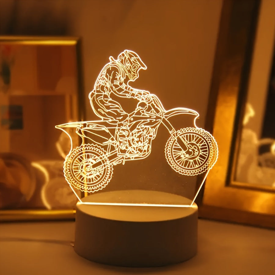 Veilleuse LED moderne 3D motocross tout-terrain. Lampe décorative de table avec alimentation USB