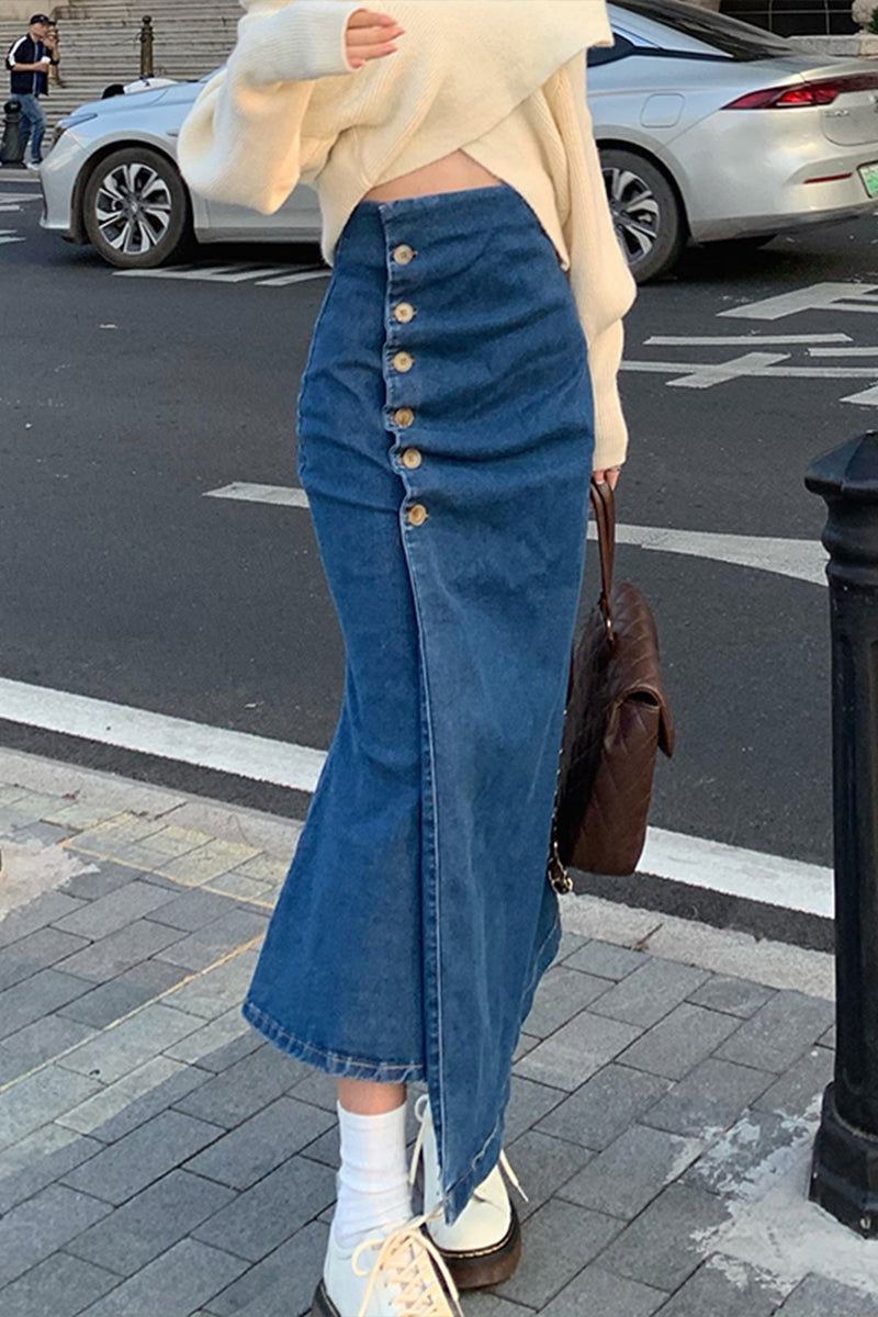 Women's Irregular Mid-length Denim Skirt Mermaid Skirt