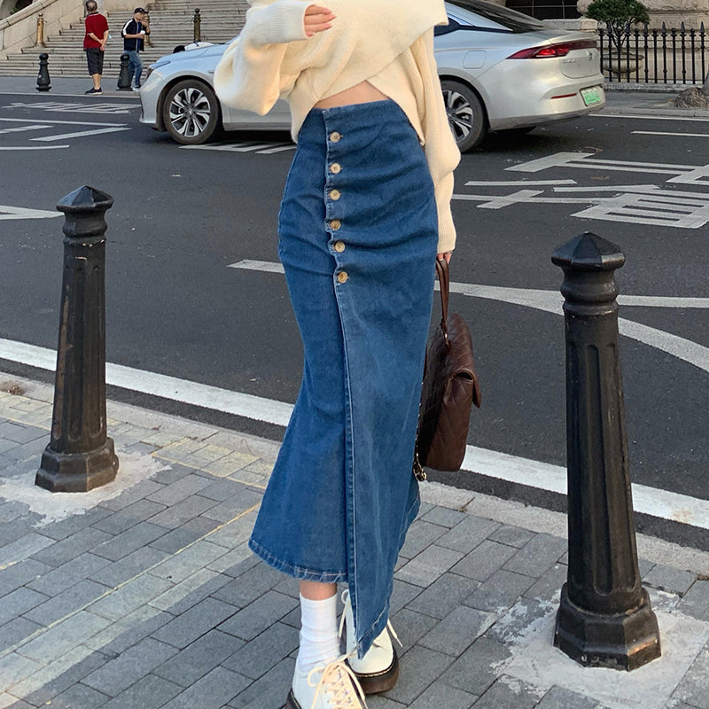 Women's Irregular Mid-length Denim Skirt Mermaid Skirt