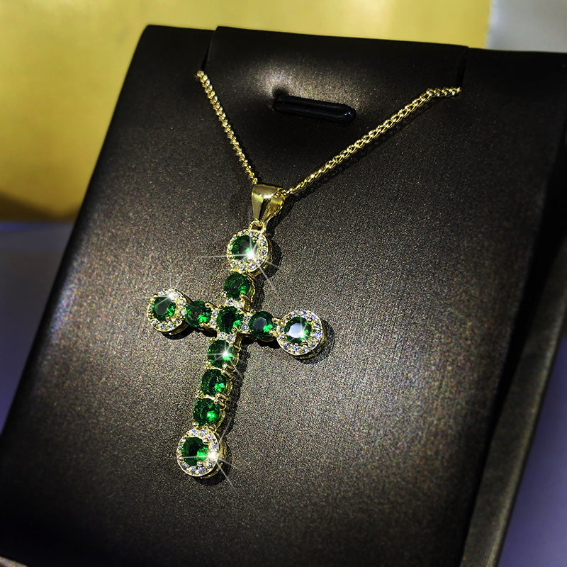 Style Jewelry Crystal Brass Micro-set Zircon Cross Necklace Women