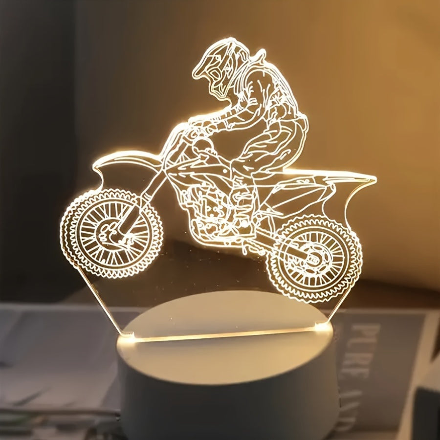 Veilleuse LED moderne 3D motocross tout-terrain. Lampe décorative de table avec alimentation USB