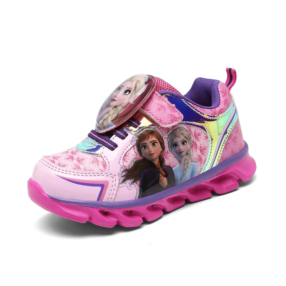 Disney Cartoon Frozen 2 children casual shoes girls sports shoes casual LED light flash shoes baby elsa princess shoes