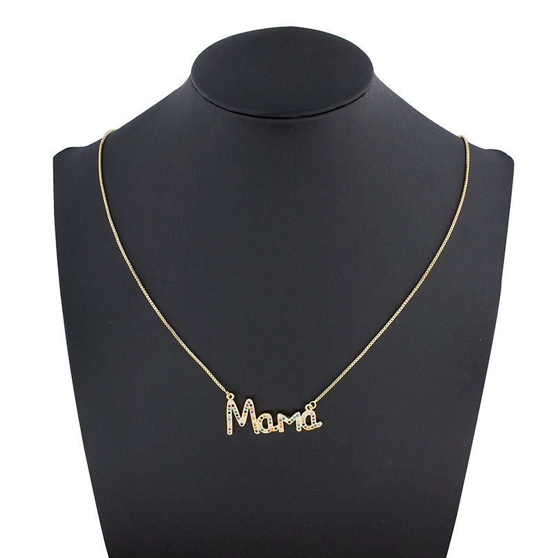 Elegant Mother's Day Gift MaMa Letter Name Pendant Chain Necklaces  Copper Cubic Zirconia Necklace Jewelry Gift for Women