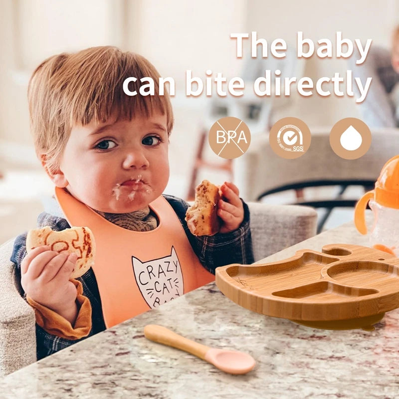 1 ensemble d'assiette en bois de bamboo pour bébés, enfants