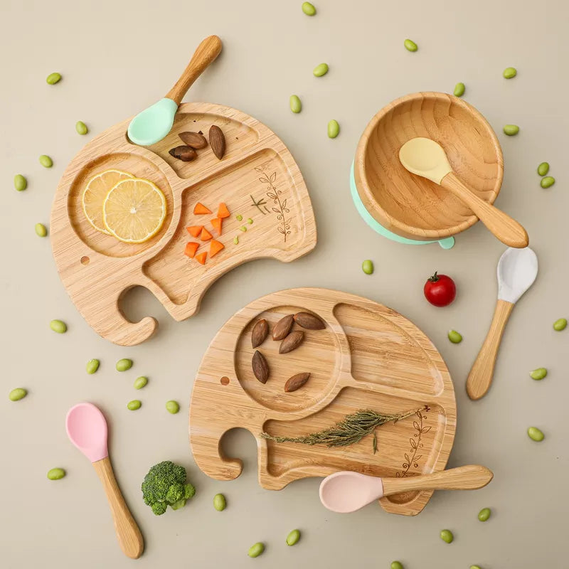 1 ensemble d'assiette en bois de bamboo pour bébés, enfants