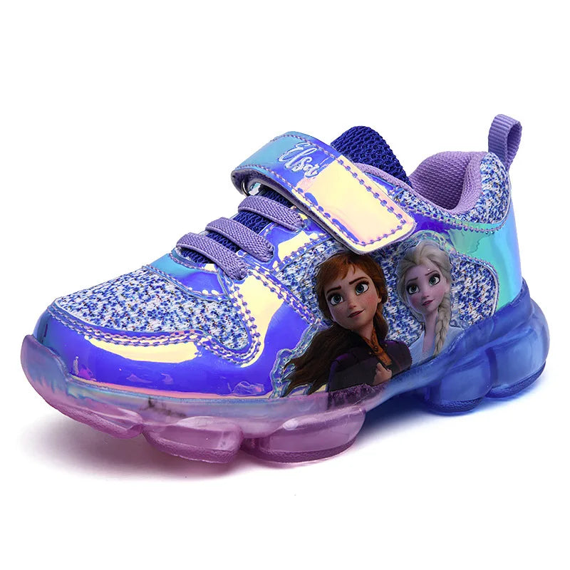 Disney Cartoon Frozen 2 children casual shoes girls sports shoes casual LED light flash shoes baby elsa princess shoes