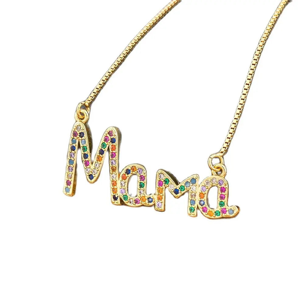 Elegant Mother's Day Gift MaMa Letter Name Pendant Chain Necklaces  Copper Cubic Zirconia Necklace Jewelry Gift for Women