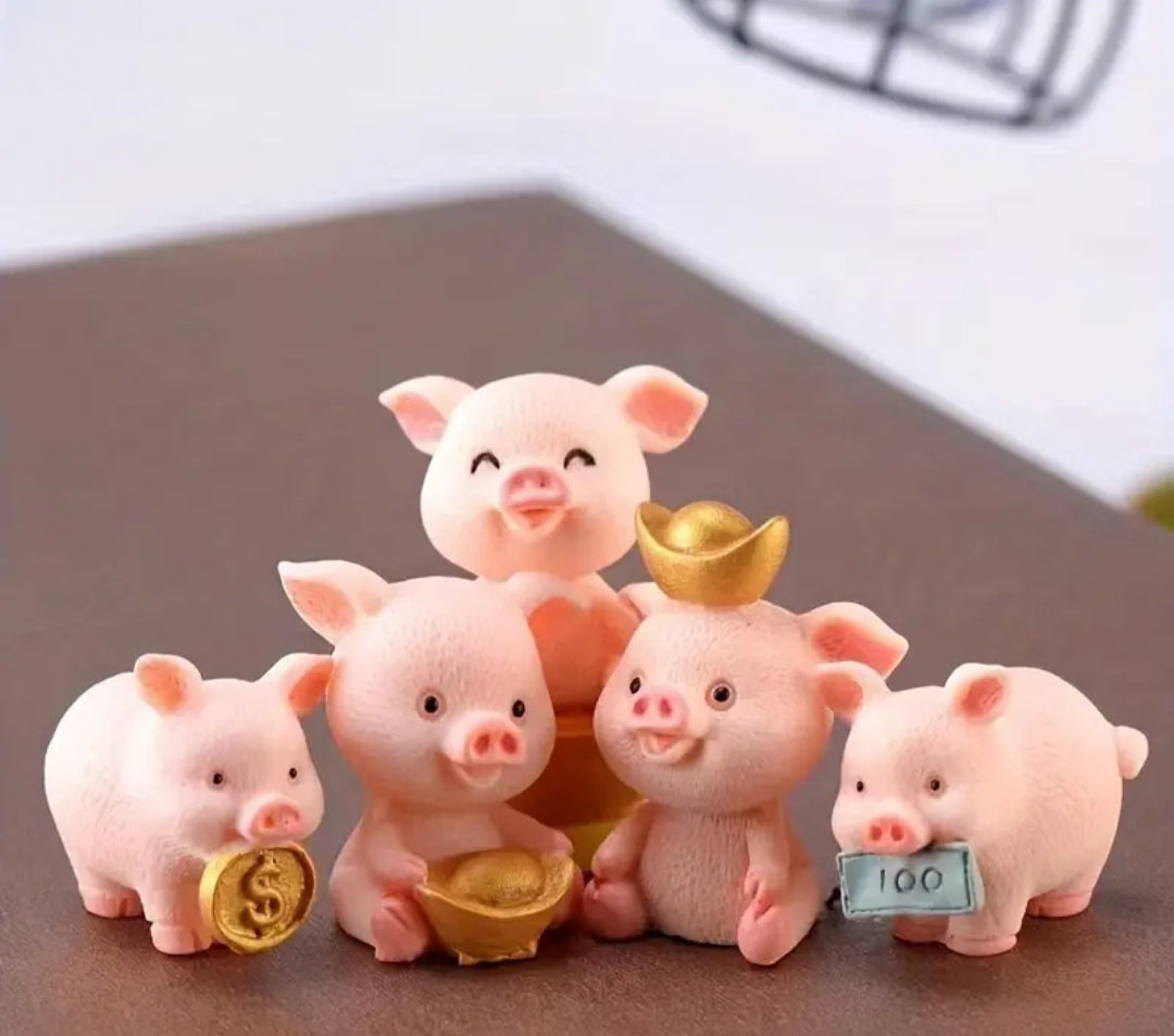 5cpcs Golden Piglet Desktop Resin Crafts