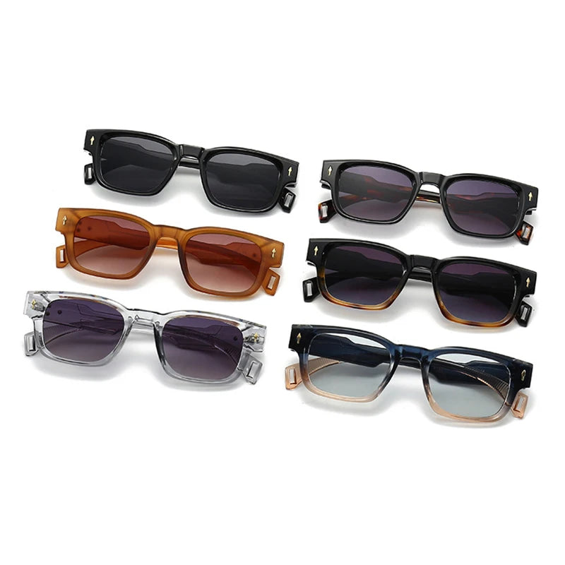 SO&EI Retro Square Sunglasses Women Fashion Brand Designer Gradient Shades UV400 Men Trending Rivets Punk Sun Glasses