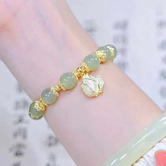 Natural Hetian Jade Tulip Bracelet Flower Bracelet Natural Jade Stone Beaded Bracelets for Women Female Fine Jewelry Accessories