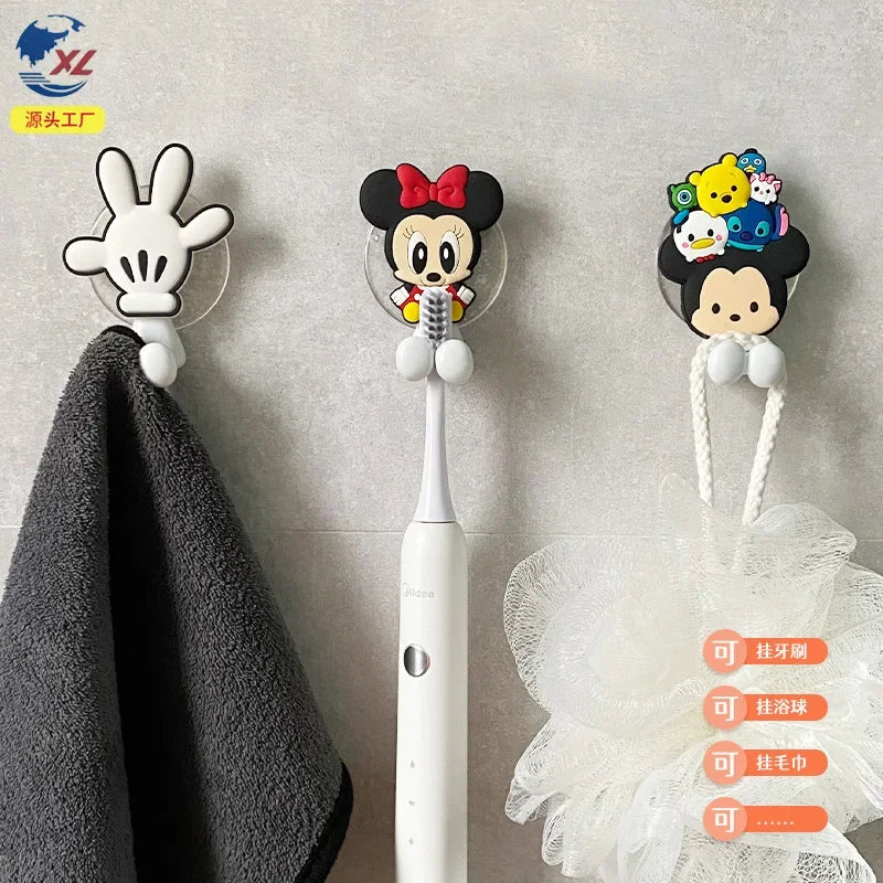 Disney Anime Figure Mickey Mouse Stitch Kids Toothbrush Holder Minnie Mouse Cartoon Wall Mounted Shelf Kitchen Bathroom Toys