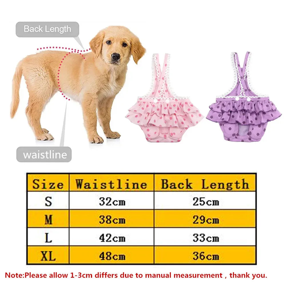 Female Dog Diaper Washable Menstrual Panties Dogs Nappy Sanitary Pants Physiological Underwear Dot Print Shorts Puppy Pants