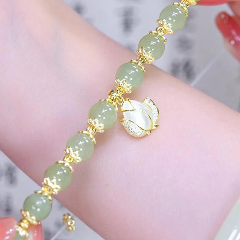 Natural Hetian Jade Tulip Bracelet Flower Bracelet Natural Jade Stone Beaded Bracelets for Women Female Fine Jewelry Accessories