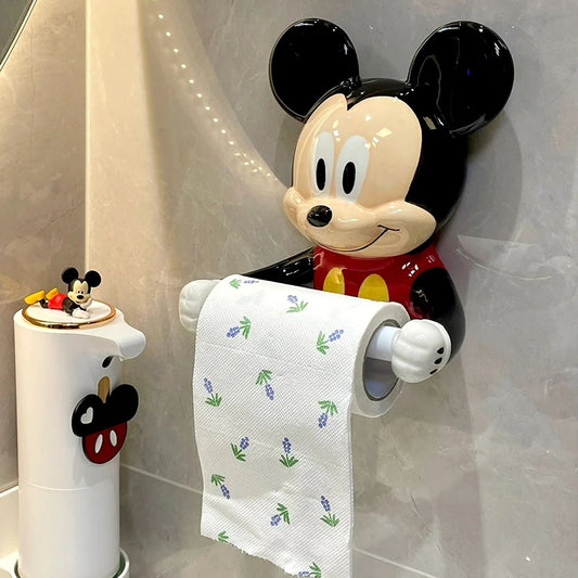 Hot Disney Mickey Mouse Creative Toilet Bathroom Shelf Cartoon Perforation-Free Toilet Paper Wall-Mounted Paper Roller Ceramic