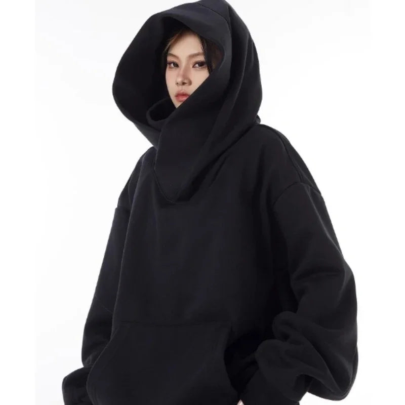 Mens Womens High Collar Hooded Sweatshirt Social Horror American Style Coat Harajuku Hiphop Streetwear Fleece Loose Couple Tops