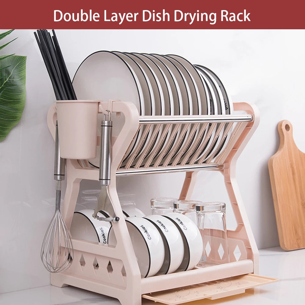 Dish Drying Rack Kitchen Organizer Double Layer Multi Purpose Sink Rack Cutting Board Stand Kitchen Accessories